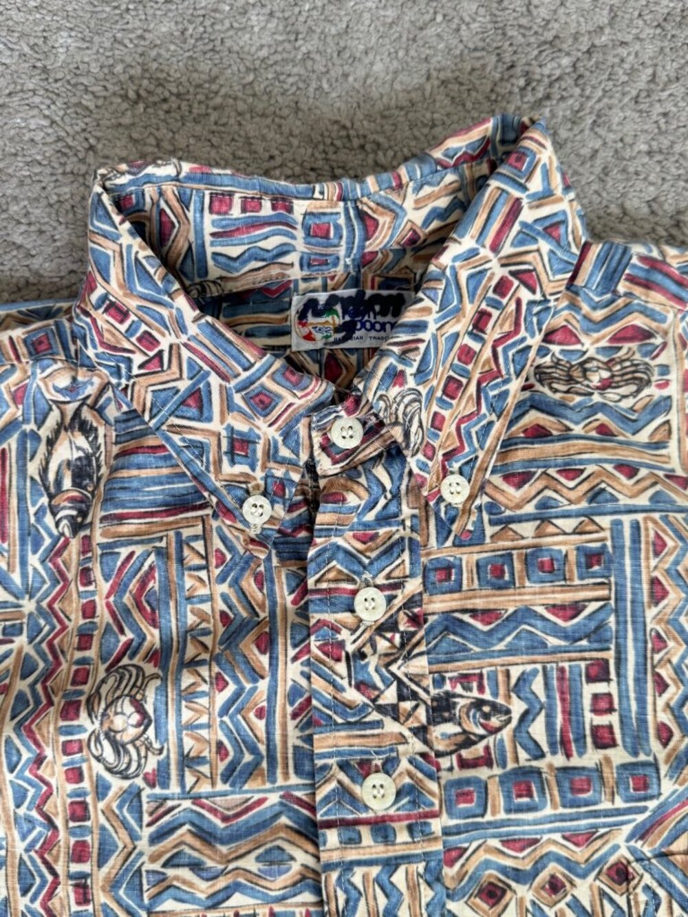 Reyn Spooner Shirt Tribal Print Mens Chest 48" Short Sleeve Button Up